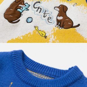 youthful puppy embroidery sweater   cozy & iconic style 8782