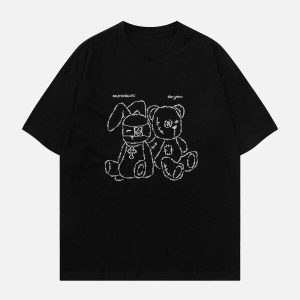 youthful rabbit & bear print tee   iconic streetwear design 3588