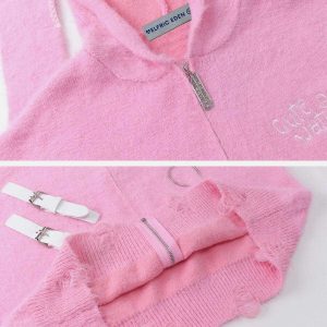 youthful rabbit ear hoodie distressed knit charm 5268