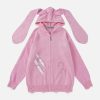 youthful rabbit ear hoodie distressed knit design 8584