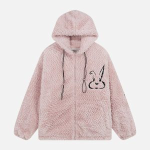 youthful rabbit embroidery sherpa coat   cozy & chic 7983