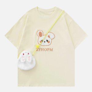 youthful rabbit embroidery tee with bag detail trendsetter 8326