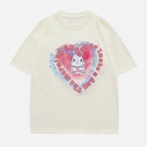 youthful rabbit heart tee with towel embroidery detail 3278