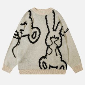 youthful rabbit jacquard sweater   quirky urban comfort 6427