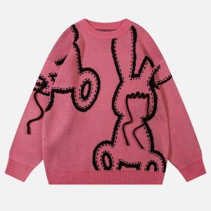 youthful rabbit jacquard sweater   quirky urban comfort 8653