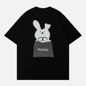 youthful rabbit patch tee eclectic embroidery design 4647