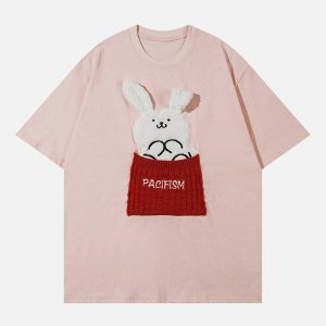 youthful rabbit patch tee eclectic embroidery design 4757