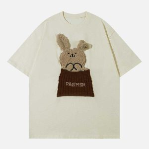 youthful rabbit patch tee eclectic embroidery design 6841