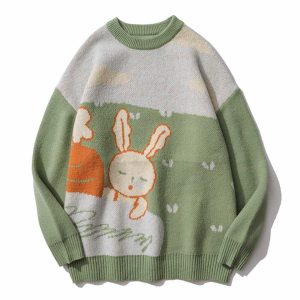 youthful rabbit print knit sweater cozy & chic comfort 2311