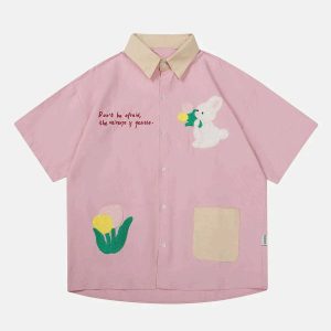 youthful rabbit print shirt short sleeve & trendy style 3533