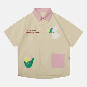 youthful rabbit print shirt short sleeve & trendy style 4515