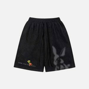 youthful rabbit print shorts   chic drawstring comfort 1873