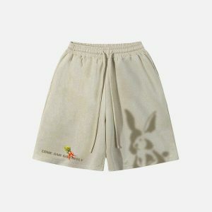 youthful rabbit print shorts   chic drawstring comfort 5155