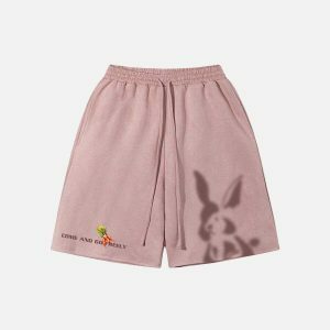 youthful rabbit print shorts   chic drawstring comfort 5784