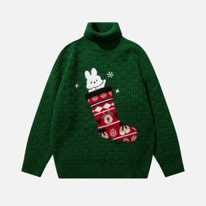 youthful rabbit print sweater & christmas socks set 2316