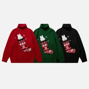 youthful rabbit print sweater & christmas socks set 4395