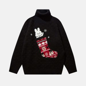 youthful rabbit print sweater & christmas socks set 5647