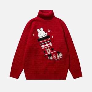 youthful rabbit print sweater & christmas socks set 7405
