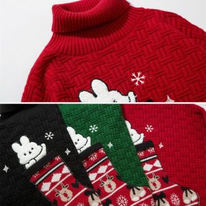 youthful rabbit print sweater & christmas socks set 8705