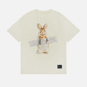 youthful rabbit print tee   quirky & fun streetwear essential 2814