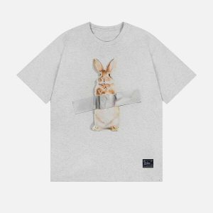 youthful rabbit print tee   quirky & fun streetwear essential 3185