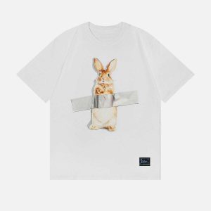 youthful rabbit print tee   quirky & fun streetwear essential 4501