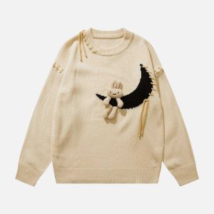 youthful rabbit strap sweater   quirky & comfortable design 2171