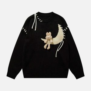 youthful rabbit strap sweater   quirky & comfortable design 6433