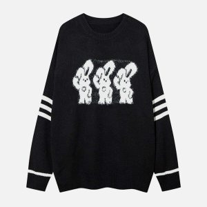 youthful rabbit stripe sweater knit   quirky & cozy fashion 3944