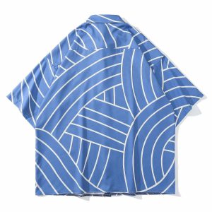 youthful random stripe shirt short sleeve & trendy design 4986