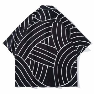 youthful random stripe shirt short sleeve & trendy design 5477
