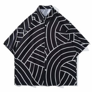 youthful random stripe shirt short sleeve & trendy design 7380