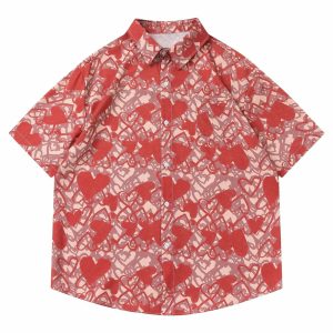 youthful red hearts shirt short sleeve & chic design 2310