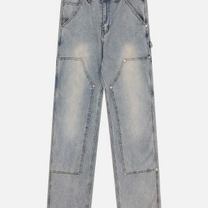 youthful rivet pocket jeans   sleek urban streetwear 1582