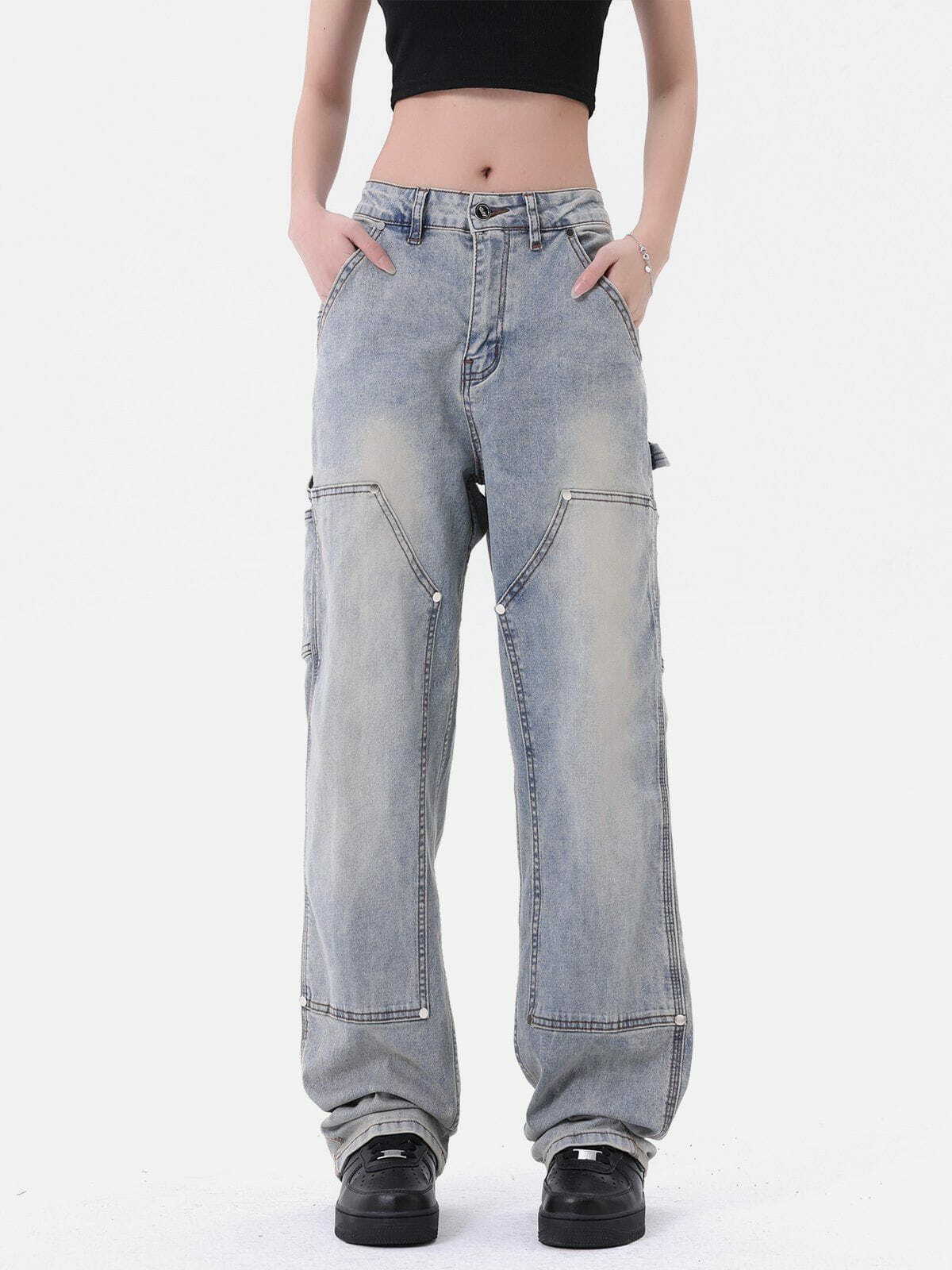 youthful rivet pocket jeans   sleek urban streetwear 2229