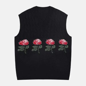 youthful rose pattern vest sweater chic & vibrant style 1237