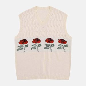 youthful rose pattern vest sweater chic & vibrant style 5688
