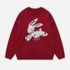 youthful running rabbit embroidered sweater   chic & cozy 5036