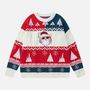 youthful santa patchwork sweater bold contrast design 6097