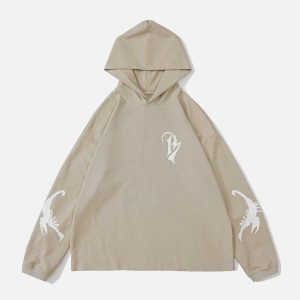 youthful scorpion print hoodie dynamic streetwear appeal 6268