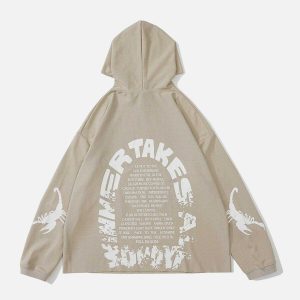 youthful scorpion print hoodie dynamic streetwear appeal 6372