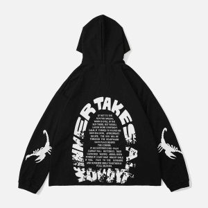 youthful scorpion print hoodie dynamic streetwear appeal 7804