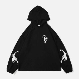 youthful scorpion print hoodie dynamic streetwear appeal 8379