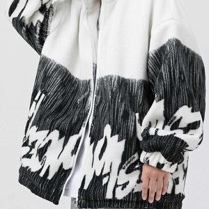 youthful sherpa coat with letter line design trendsetter 1524