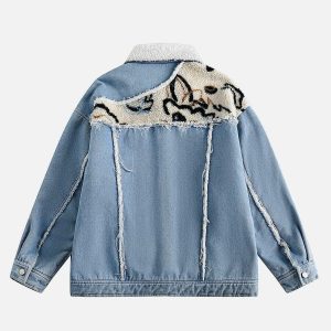 youthful sherpa denim jacket patchwork urban chic 7399