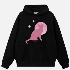 youthful shiny cat hoodie   trendy & urban streetwear 4619