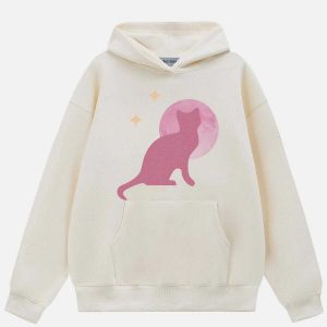 youthful shiny cat hoodie   trendy & urban streetwear 4679