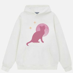 youthful shiny cat hoodie   trendy & urban streetwear 7740