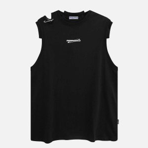youthful shoulder paperclip vest   chic urban streetwear 3848