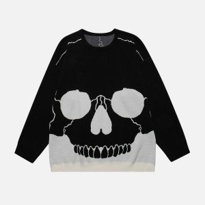 youthful skull colorblock sweater   trendy & bold design 7564
